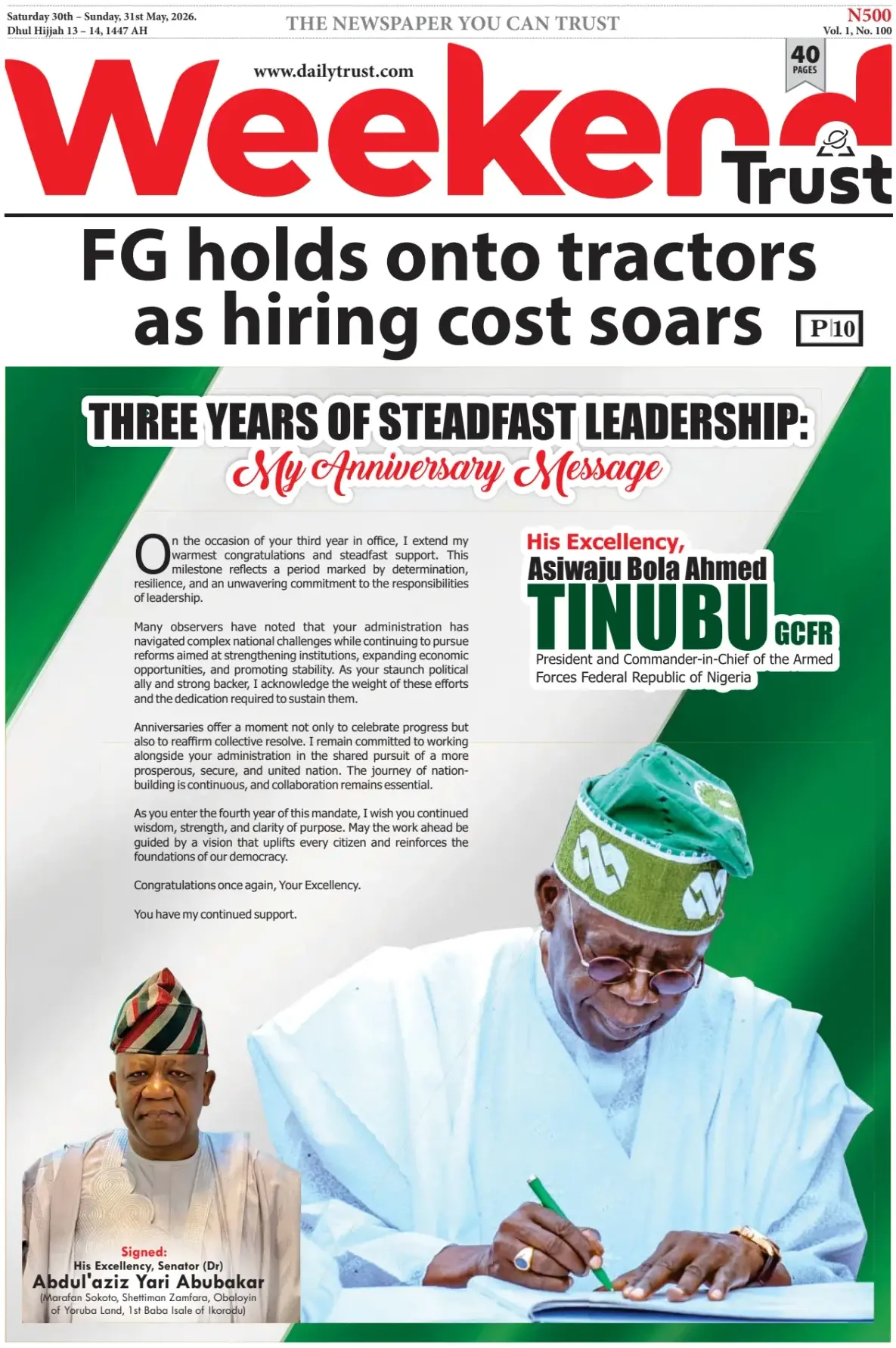 Cover Daily Trust 30/05/2026