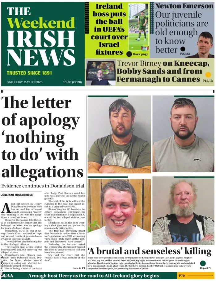 Cover The Irish News 31/05/2026