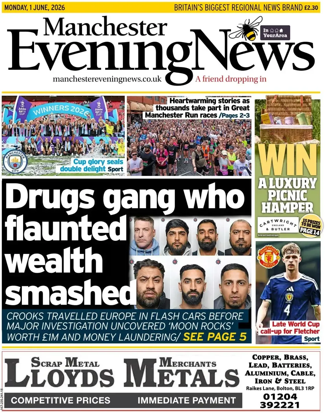 Cover Manchester Evening News 01/06/2026