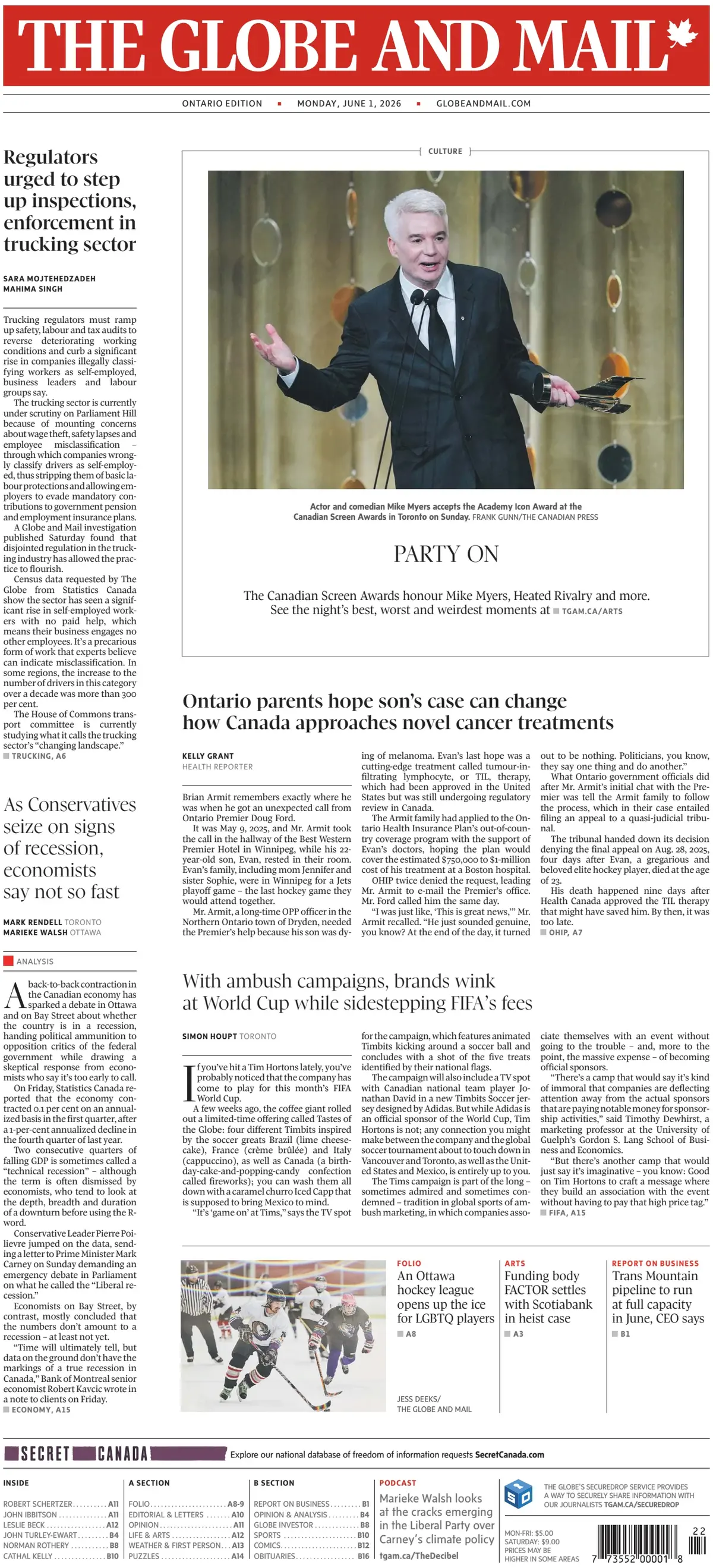 Cover The Globe and Mail 01/06/2026