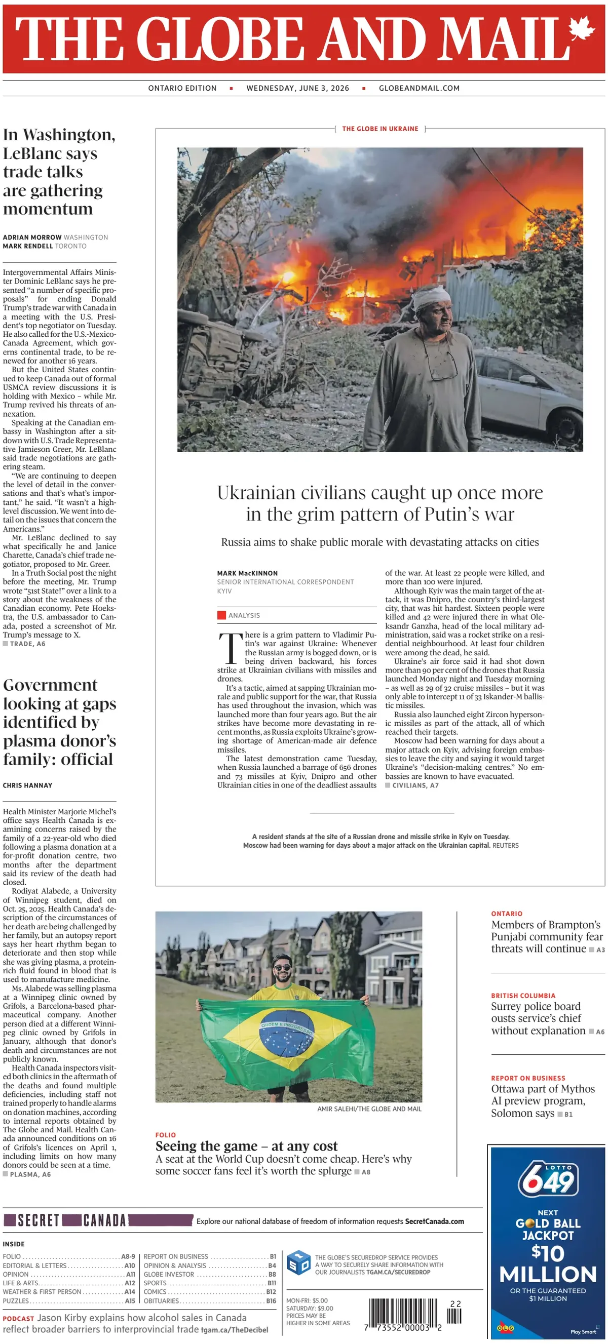Cover The Globe and Mail 03/06/2026