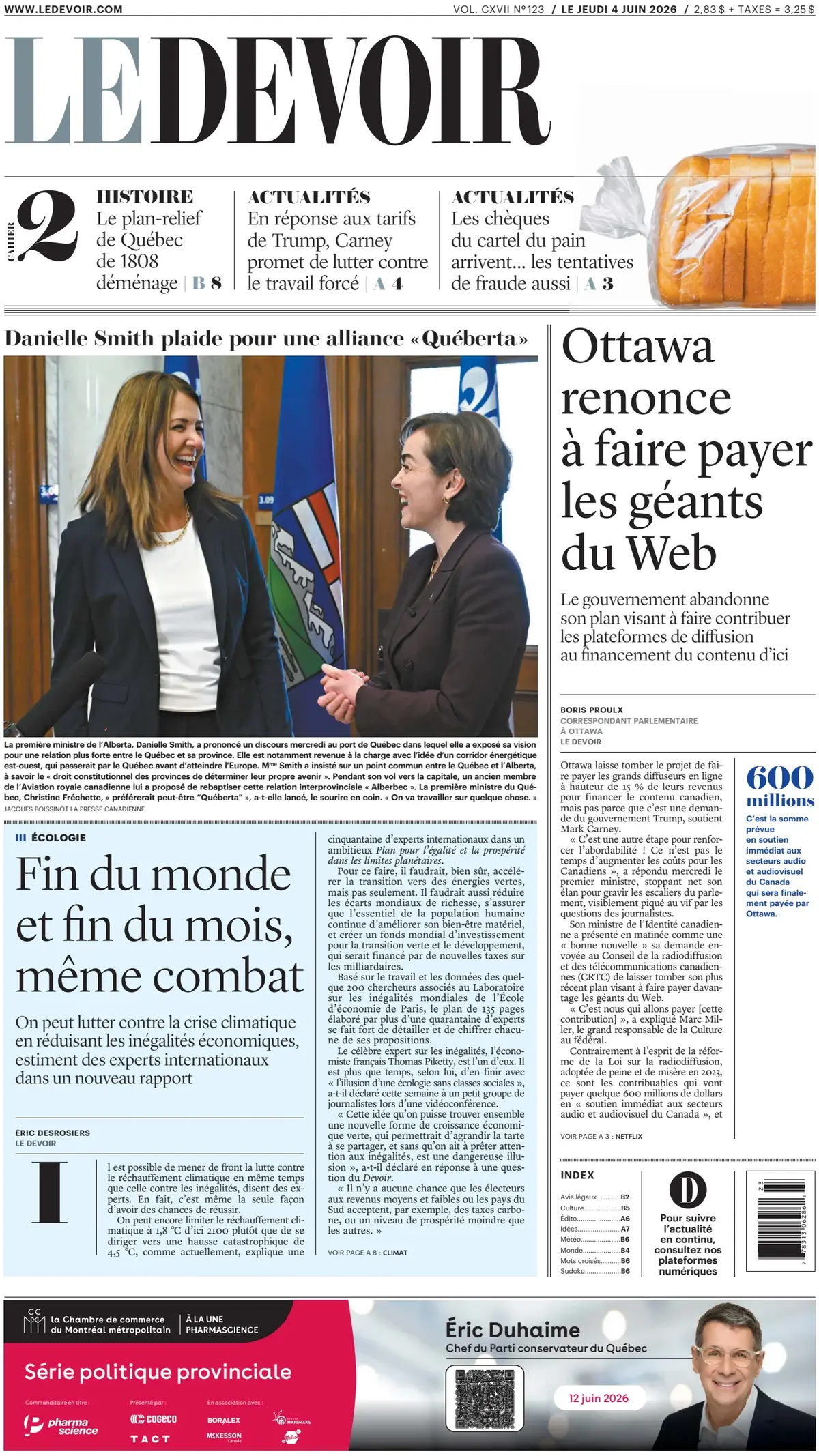Cover Le Devoir 04/06/2026