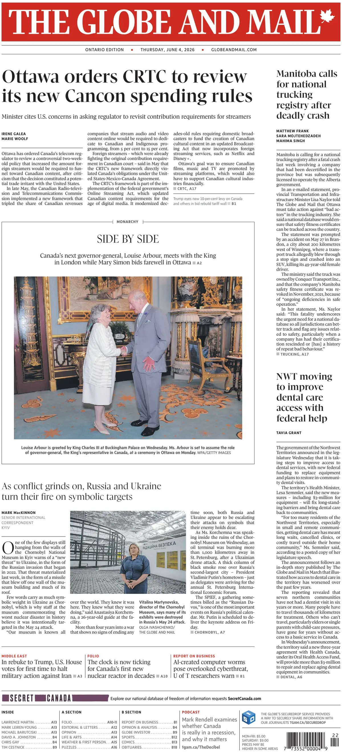 Cover The Globe and Mail 04/06/2026