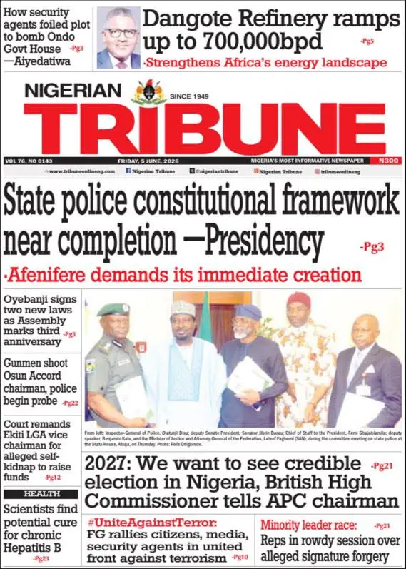 Cover Nigerian Tribune 05/06/2026