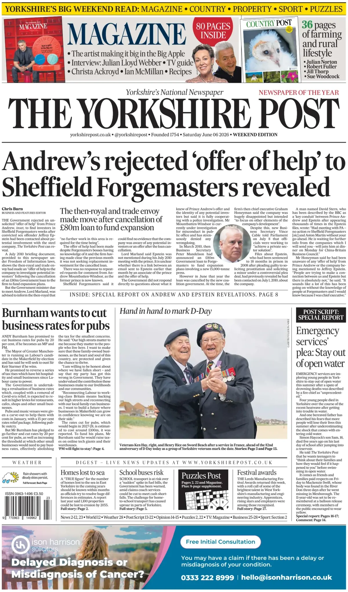 Cover The Yorkshire Post 06/06/2026