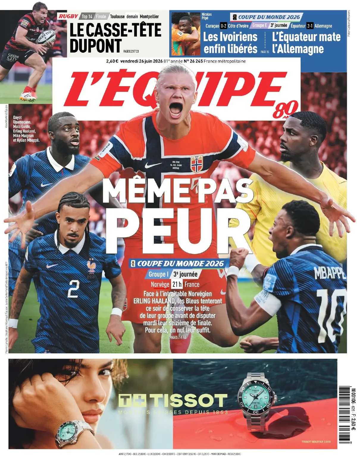 Today's Cover - Jun 26, 2026 - L'Equipe - Front Pages