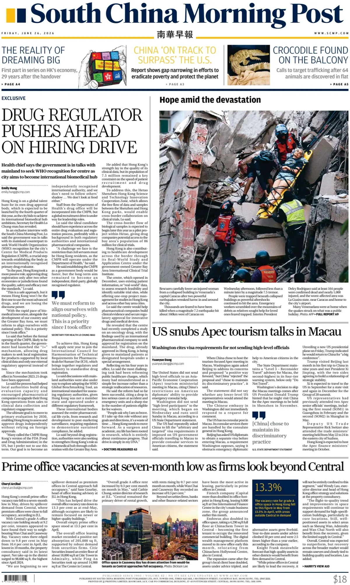 Cover South China Morning Post 26/06/2026