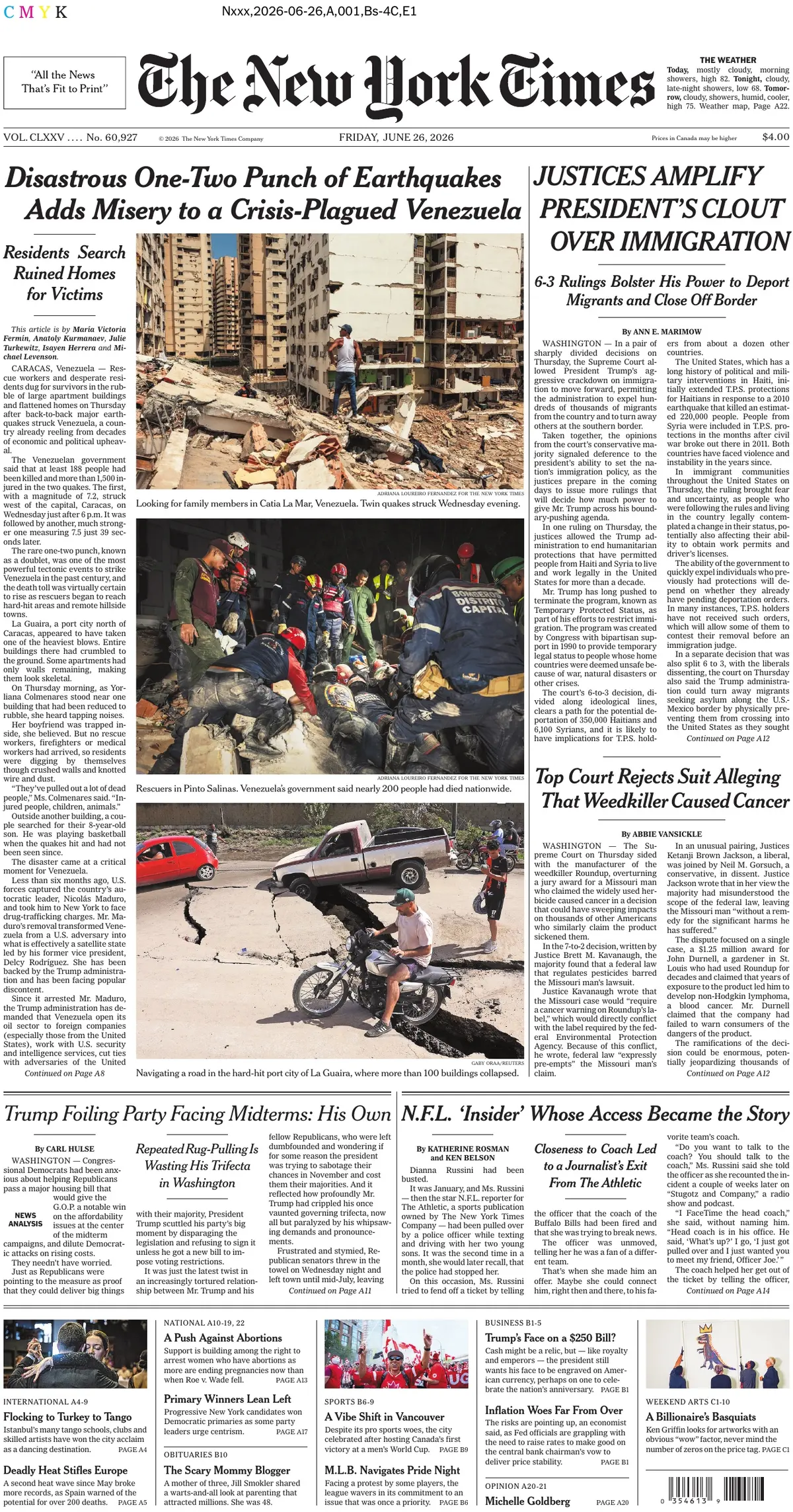 Cover The New York Times 26/06/2026