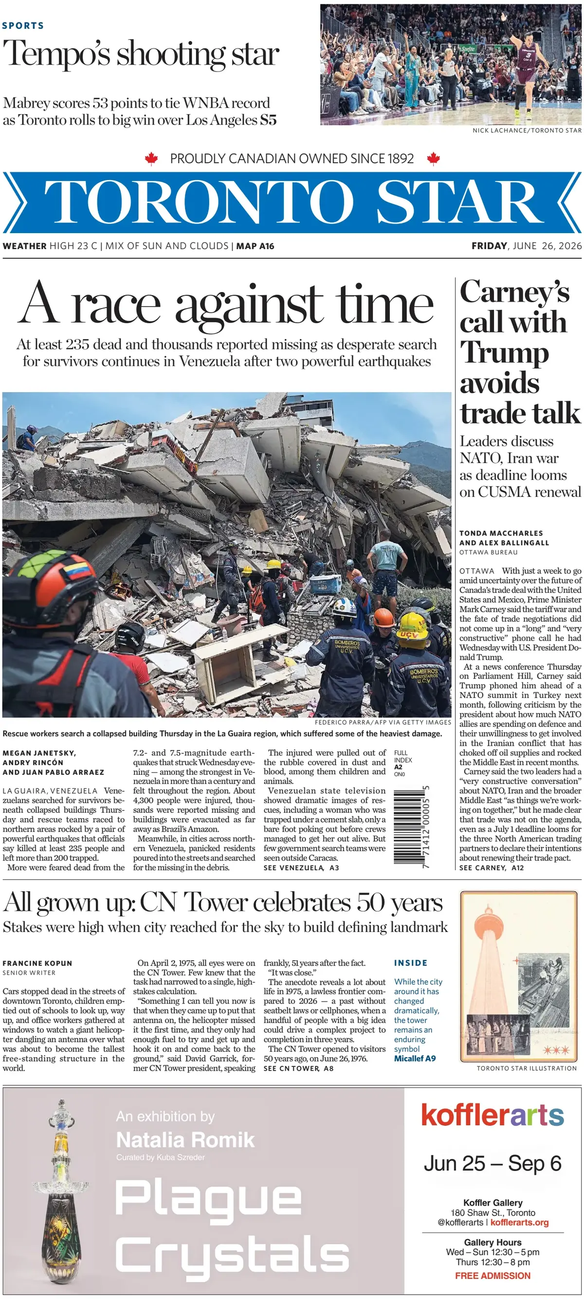 Cover Toronto Star 26/06/2026