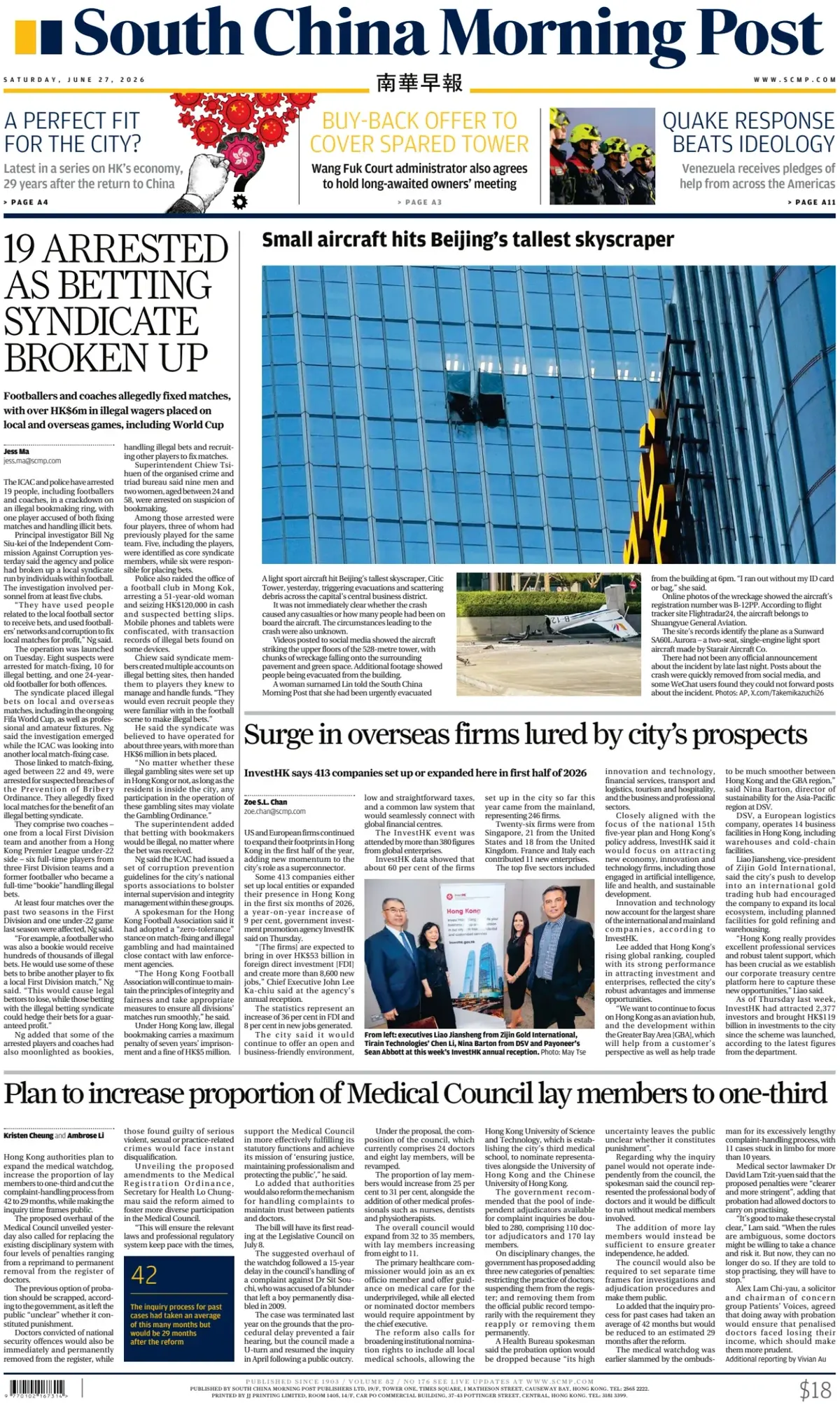 Cover South China Morning Post 27/06/2026