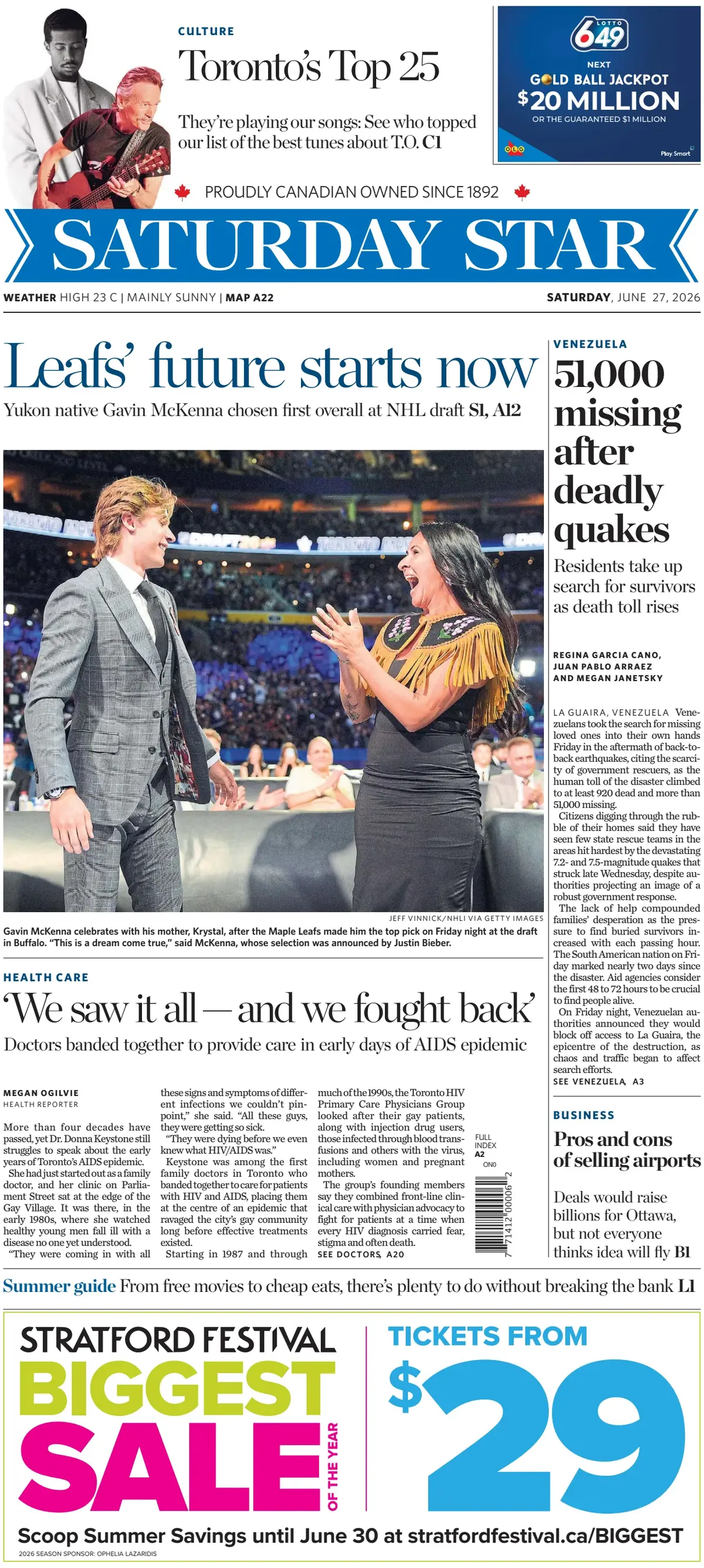 Cover Toronto Star 27/06/2026