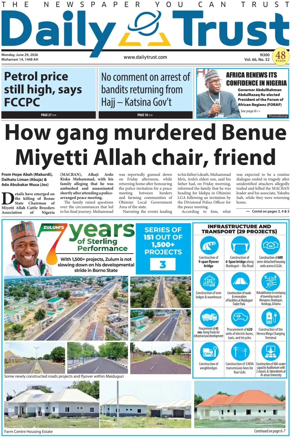 Cover Daily Trust 29/06/2026