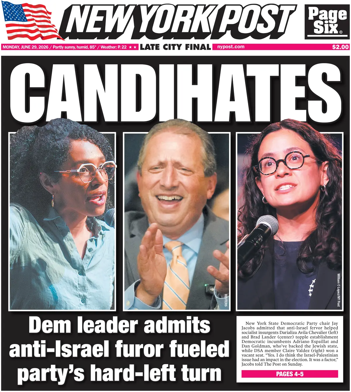 Cover New York Post 29/06/2026