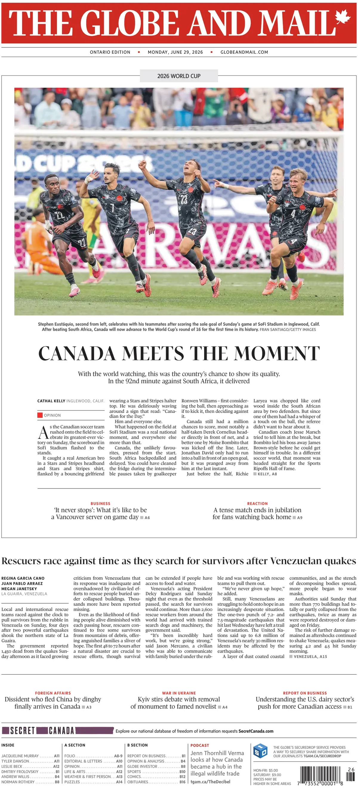 Cover The Globe and Mail 29/06/2026