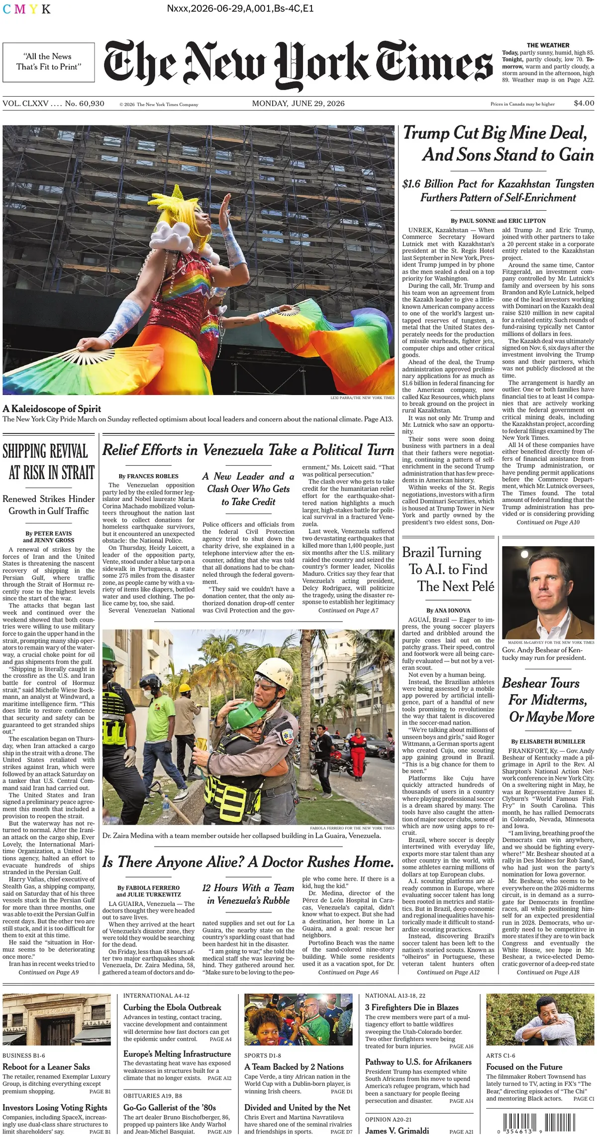 Cover The New York Times 29/06/2026