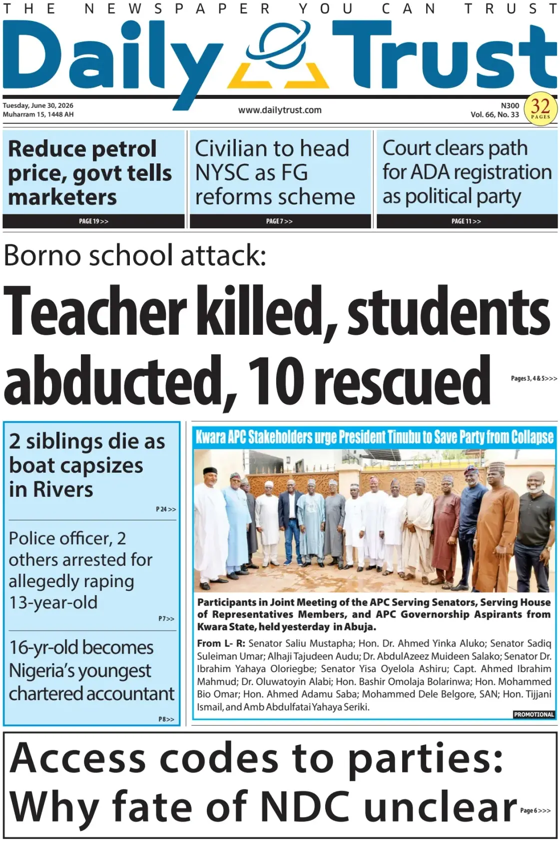 Cover Daily Trust 30/06/2026