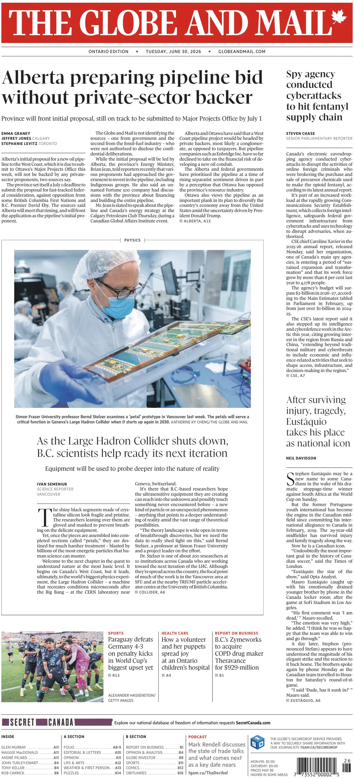 Cover The Globe and Mail 30/06/2026