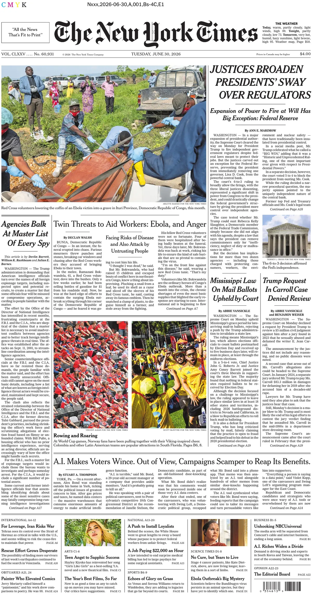 Cover The New York Times 30/06/2026