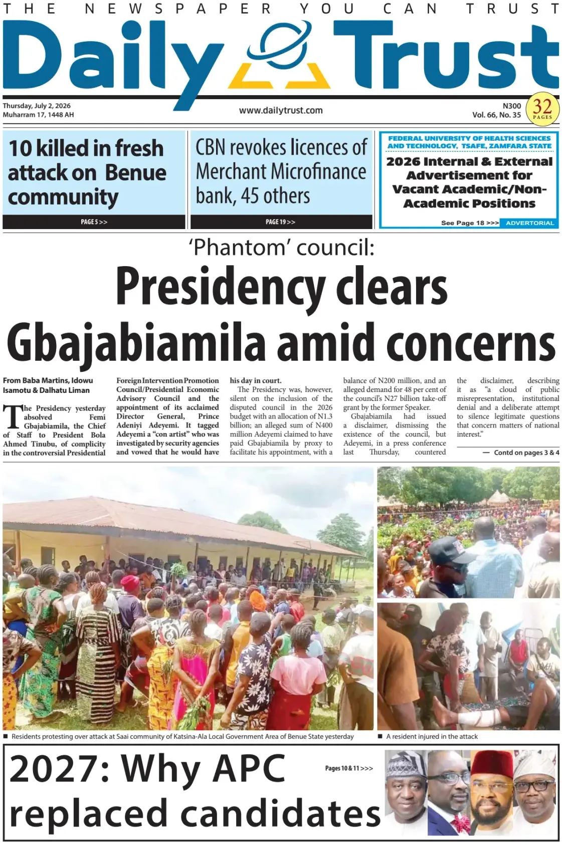 Cover Daily Trust 02/07/2026