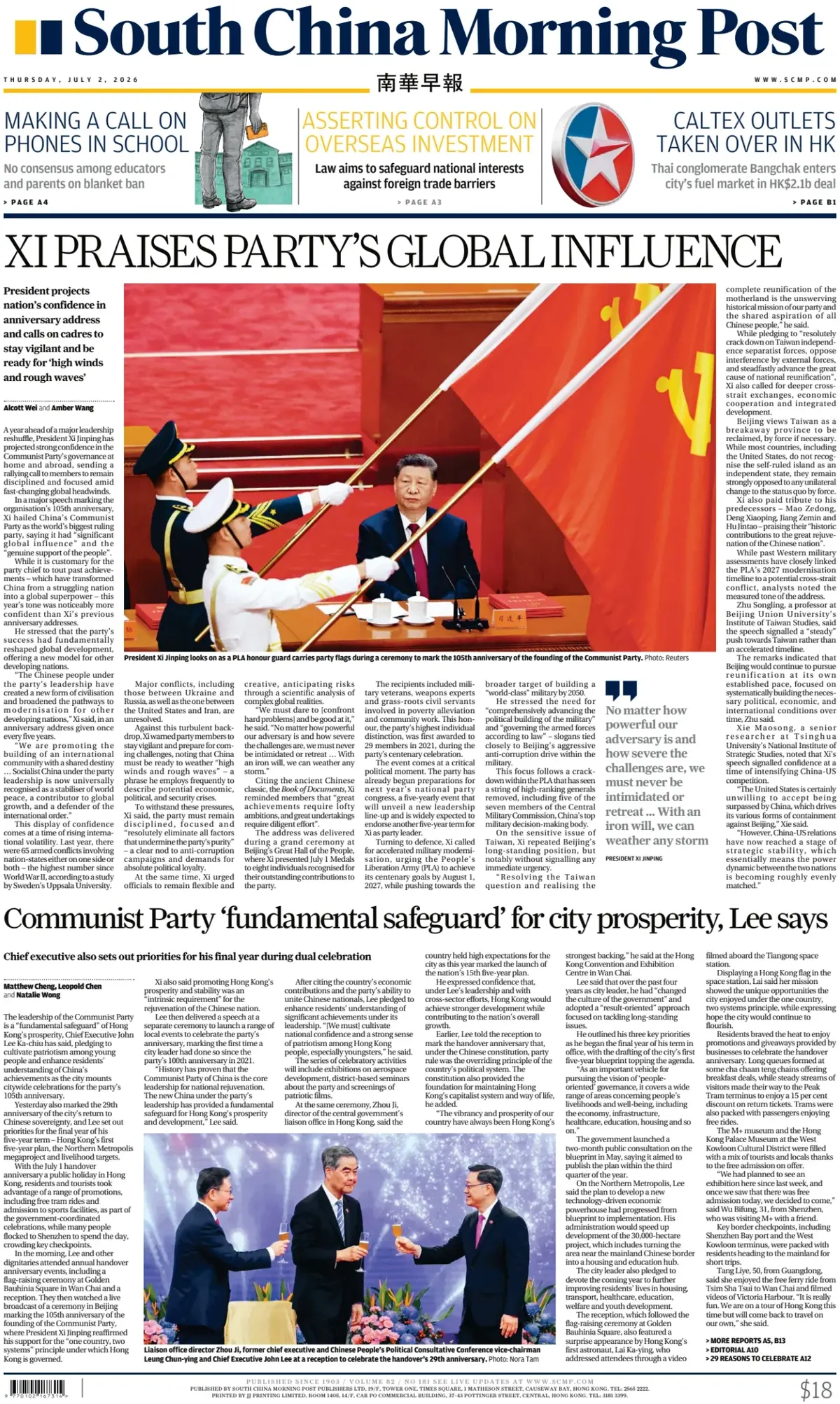 Cover South China Morning Post 02/07/2026