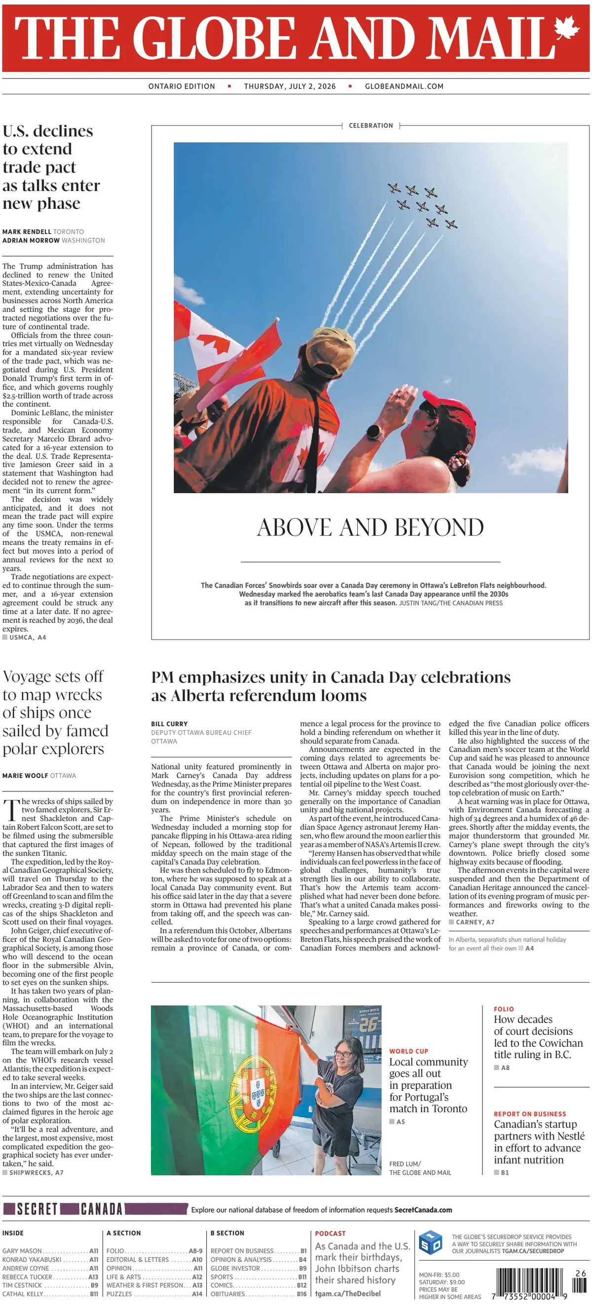 Cover The Globe and Mail 02/07/2026