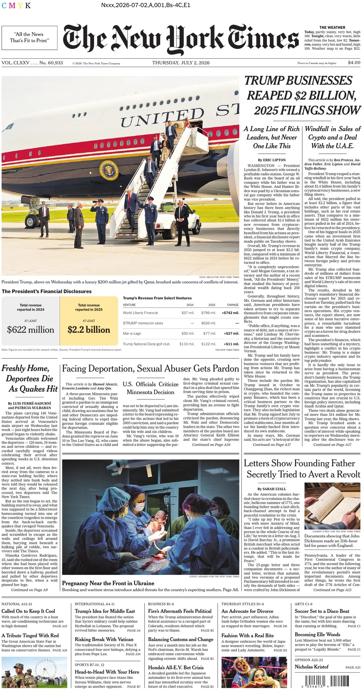 Cover The New York Times 02/07/2026