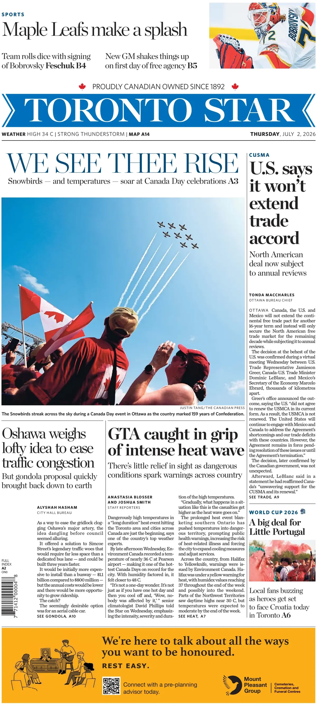 Cover Toronto Star 02/07/2026