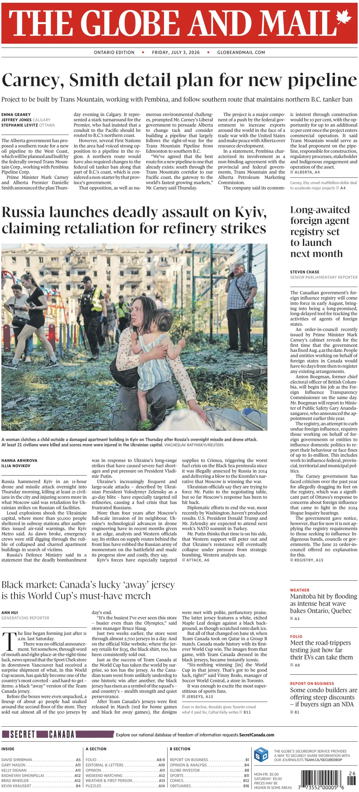 Cover The Globe and Mail 03/07/2026
