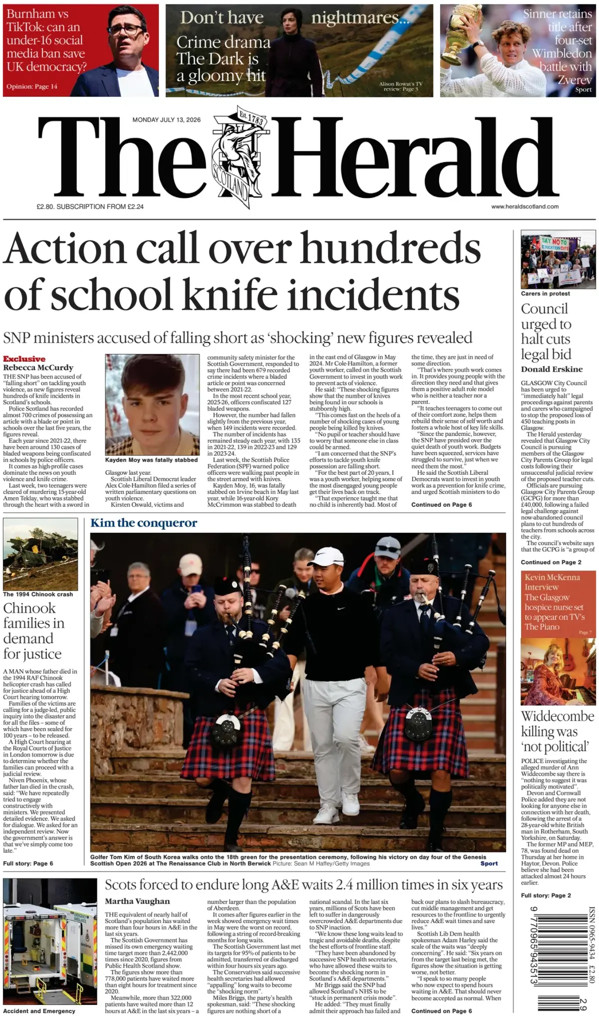 Cover The Herald | Scotland 13/07/2026