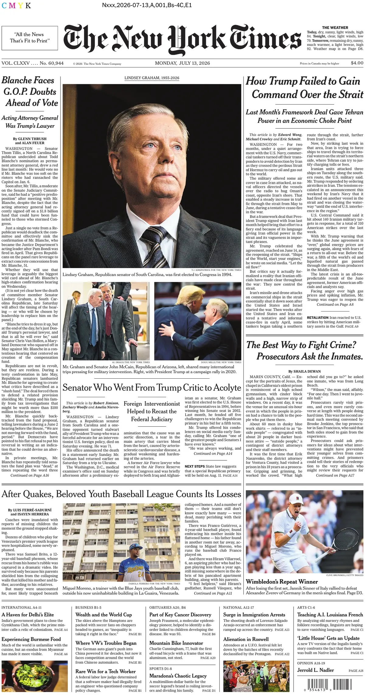 Cover The New York Times 13/07/2026