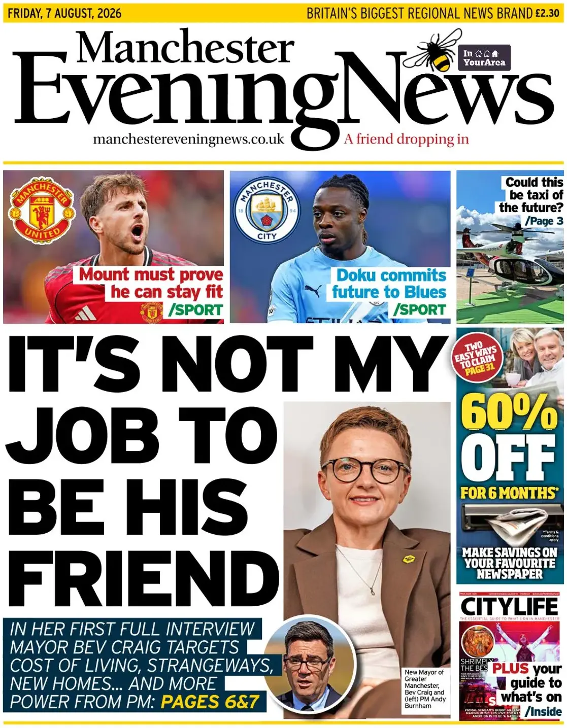 Cover Manchester Evening News 07/08/2026