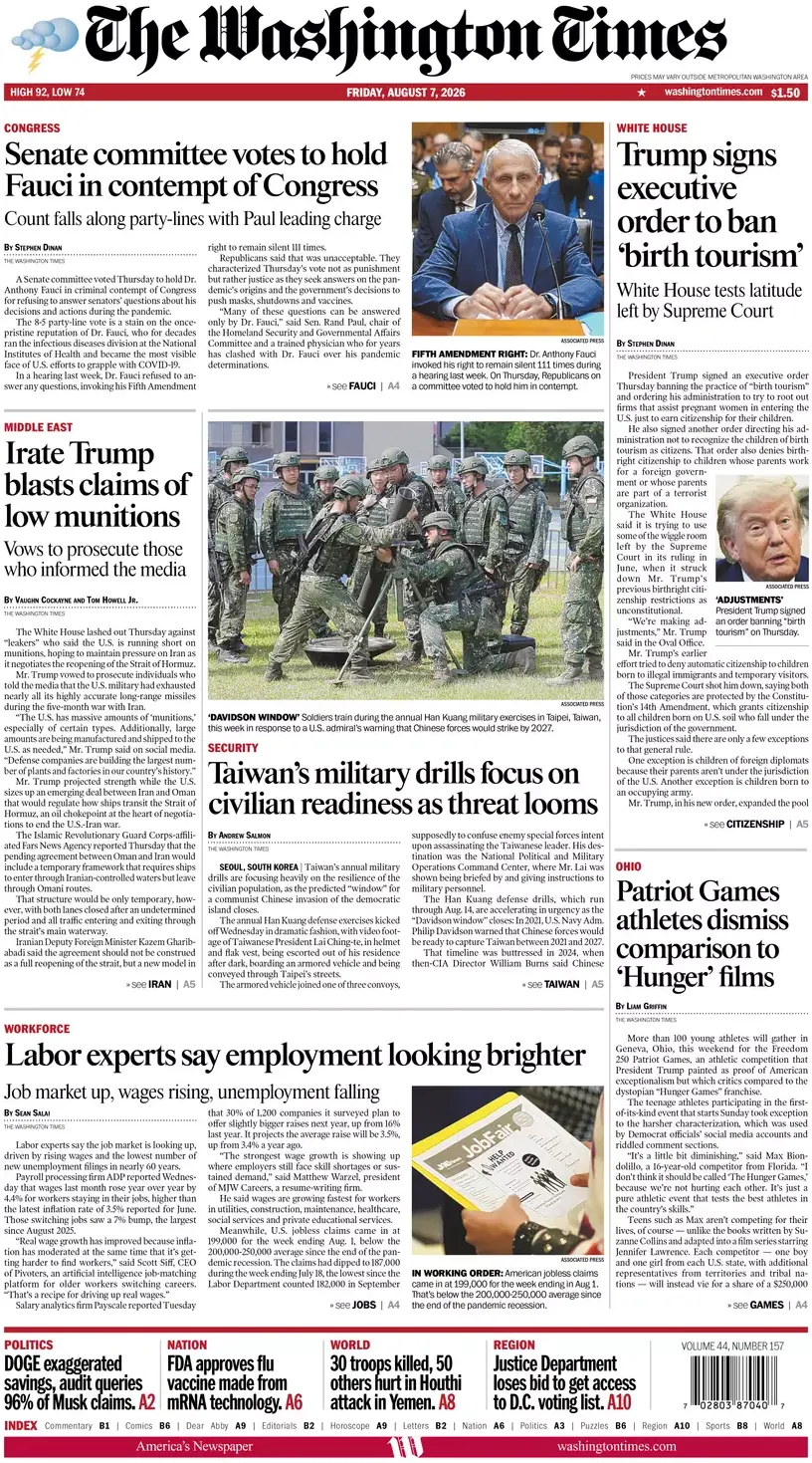 Cover The Washington Times 07/08/2026