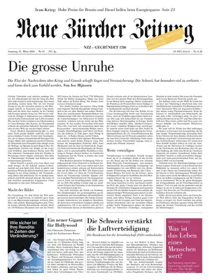 "NZZ | Neue Zürcher Zeitung" Front Page