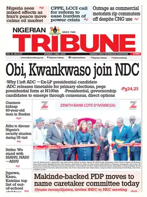 "Nigerian Tribune" Front Page