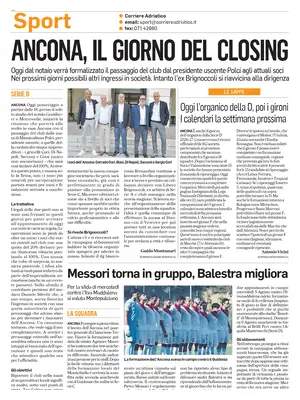 "Corriere Adriatico SPORT" Front Page