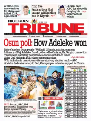 "Nigerian Tribune" Front Page