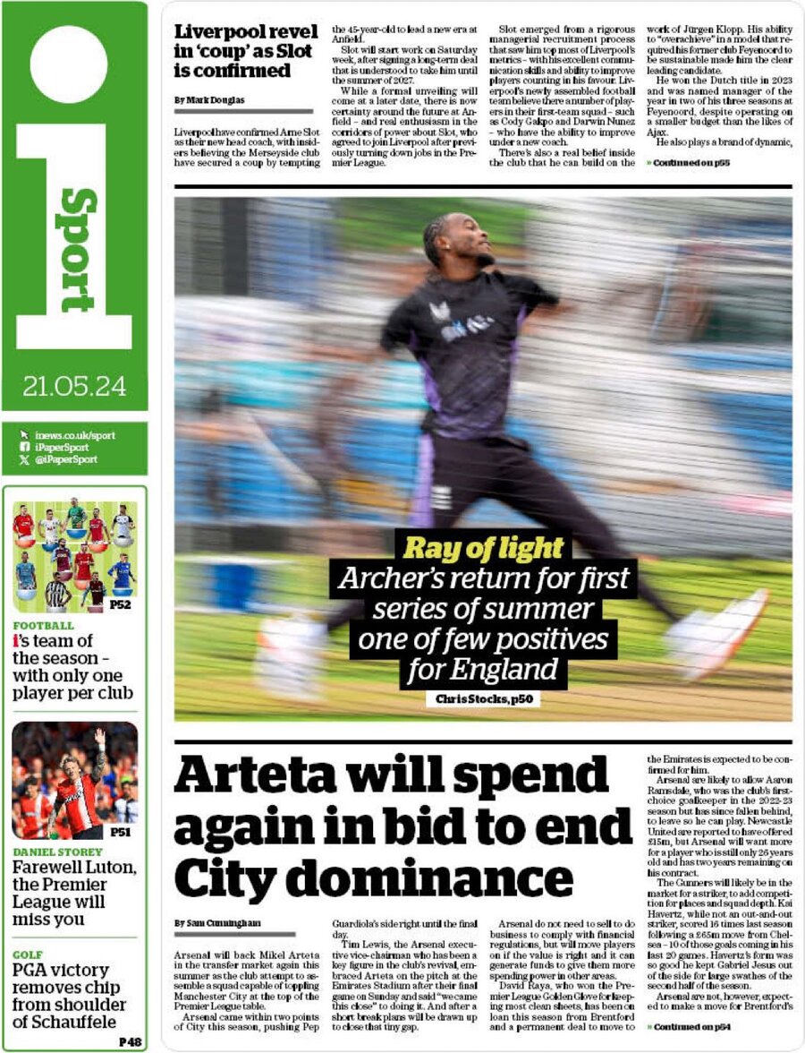 The i Paper SPORT - Front Page - 05/21/2024