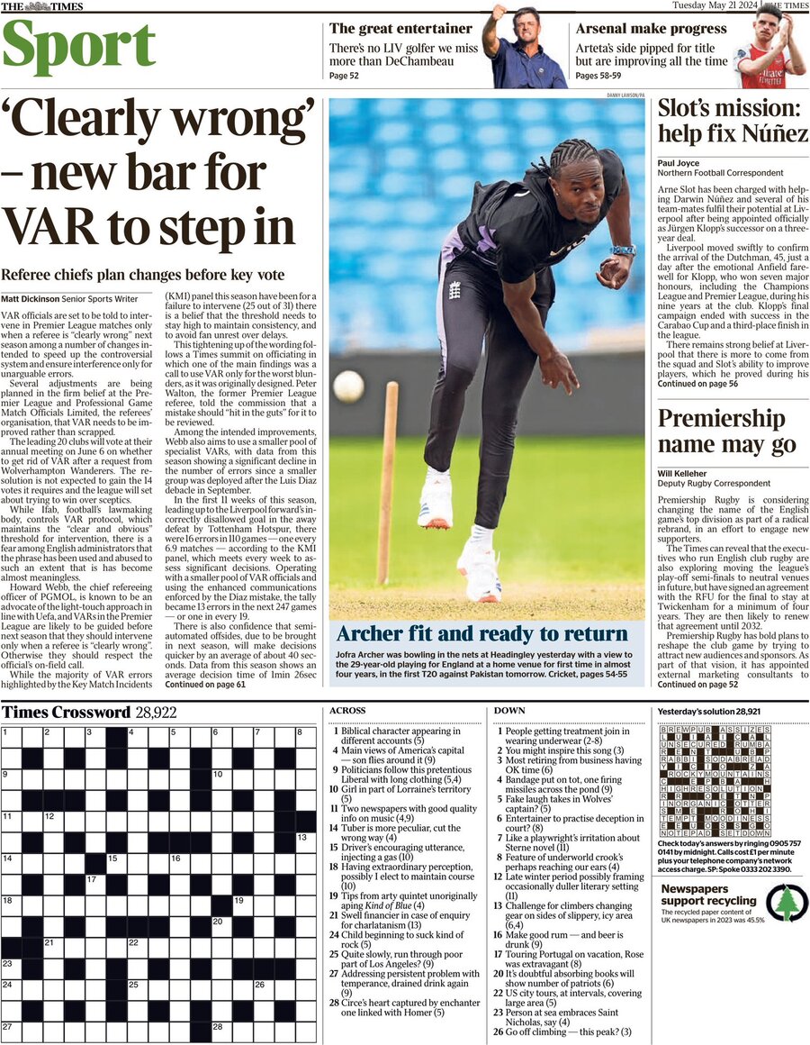 The Times SPORT - Front Page - 05/21/2024