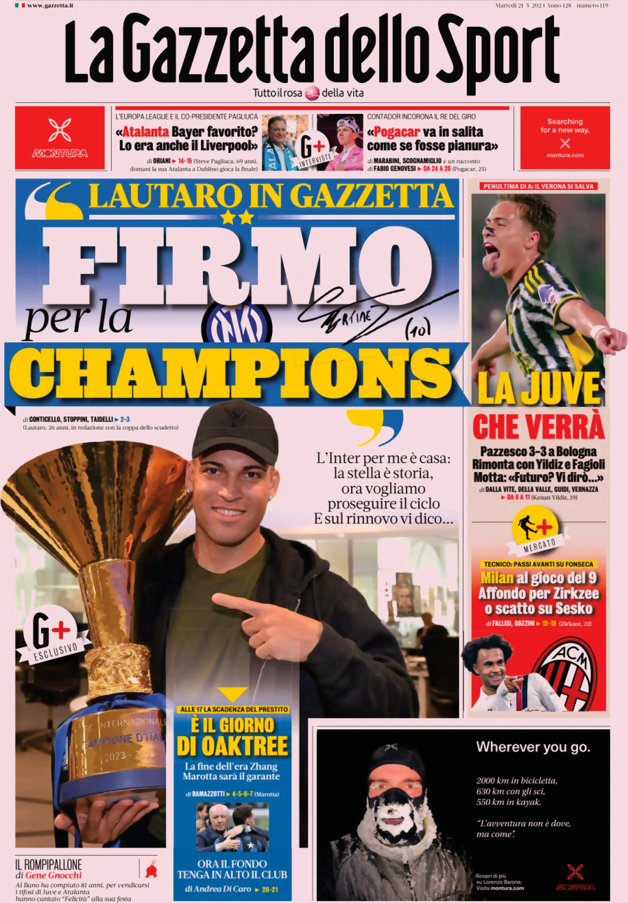 La Gazzetta dello Sport - Front Page - 05/21/2024