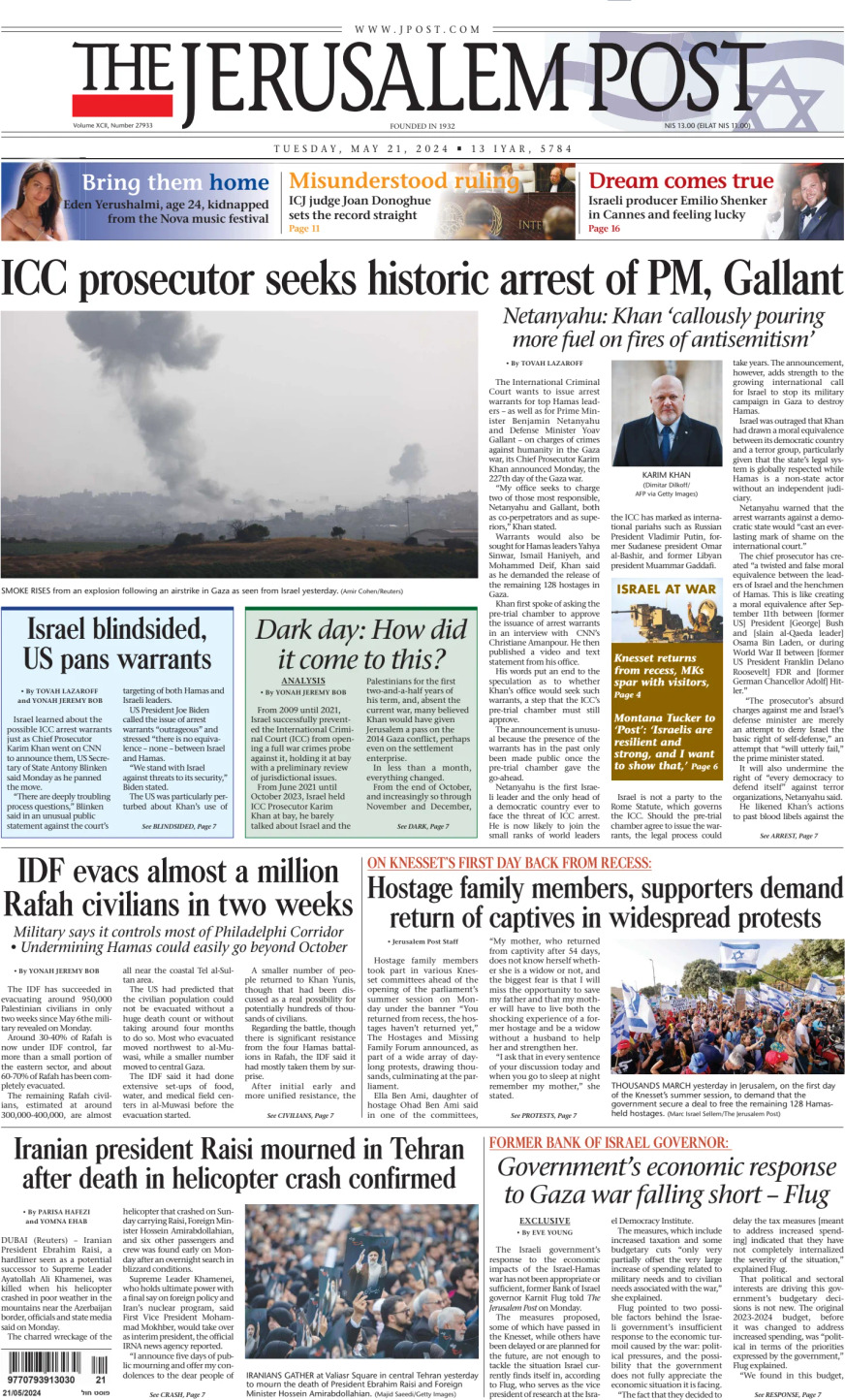 The Jerusalem Post - Front Page - 05/21/2024