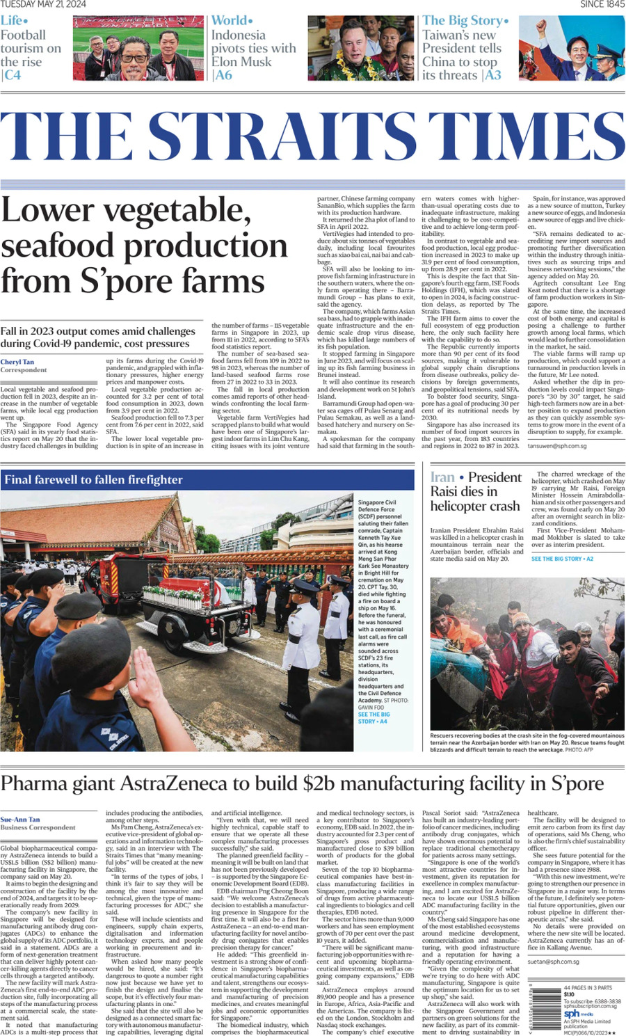The Straits Times - Front Page - 05/21/2024